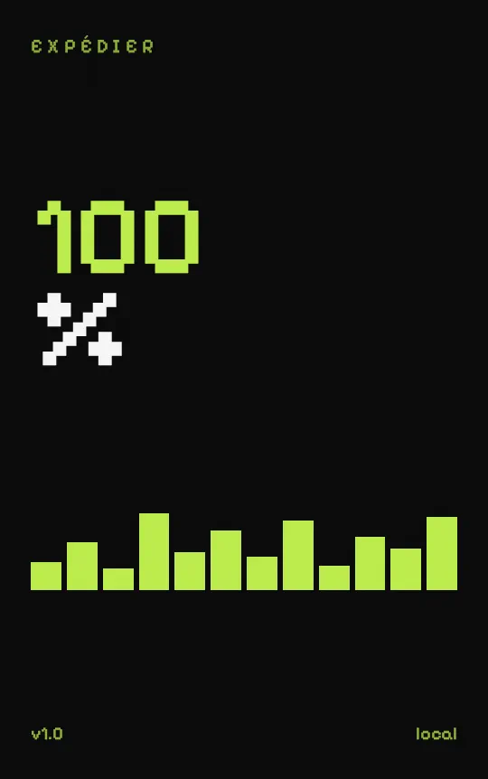 A typographic poster: &laquo; 100 % &raquo; in green pixel type on a black background.