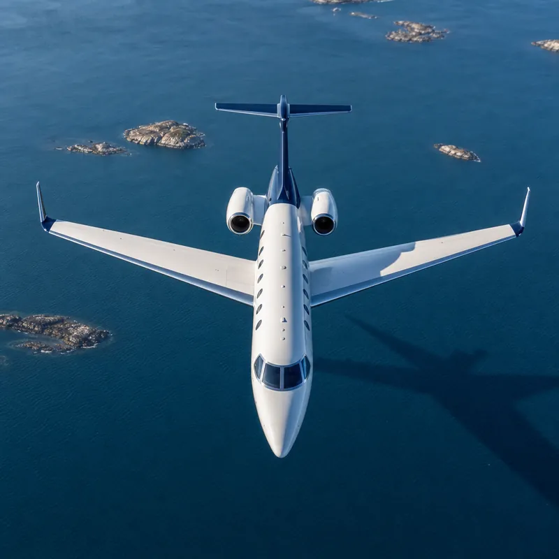 A private jet above the coastline
