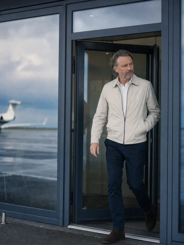 A passenger leaving the private terminal