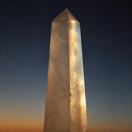 A translucent monolith standing against a deep gradient sky