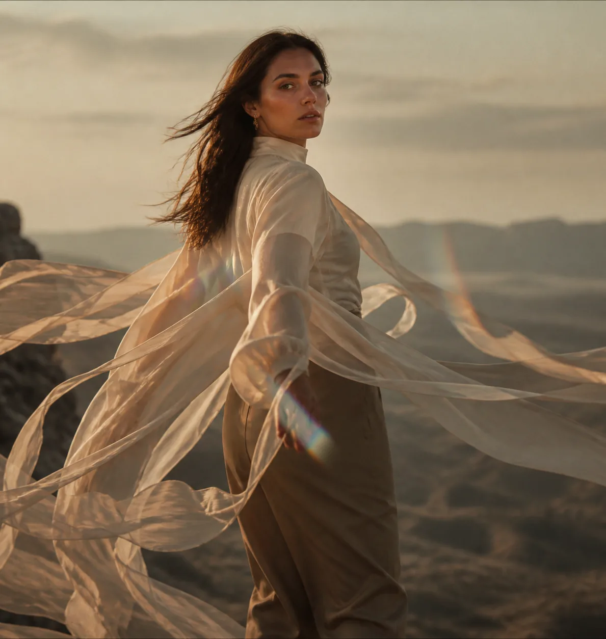 A silk shirt caught mid-turn, the fabric drawn into long streaks