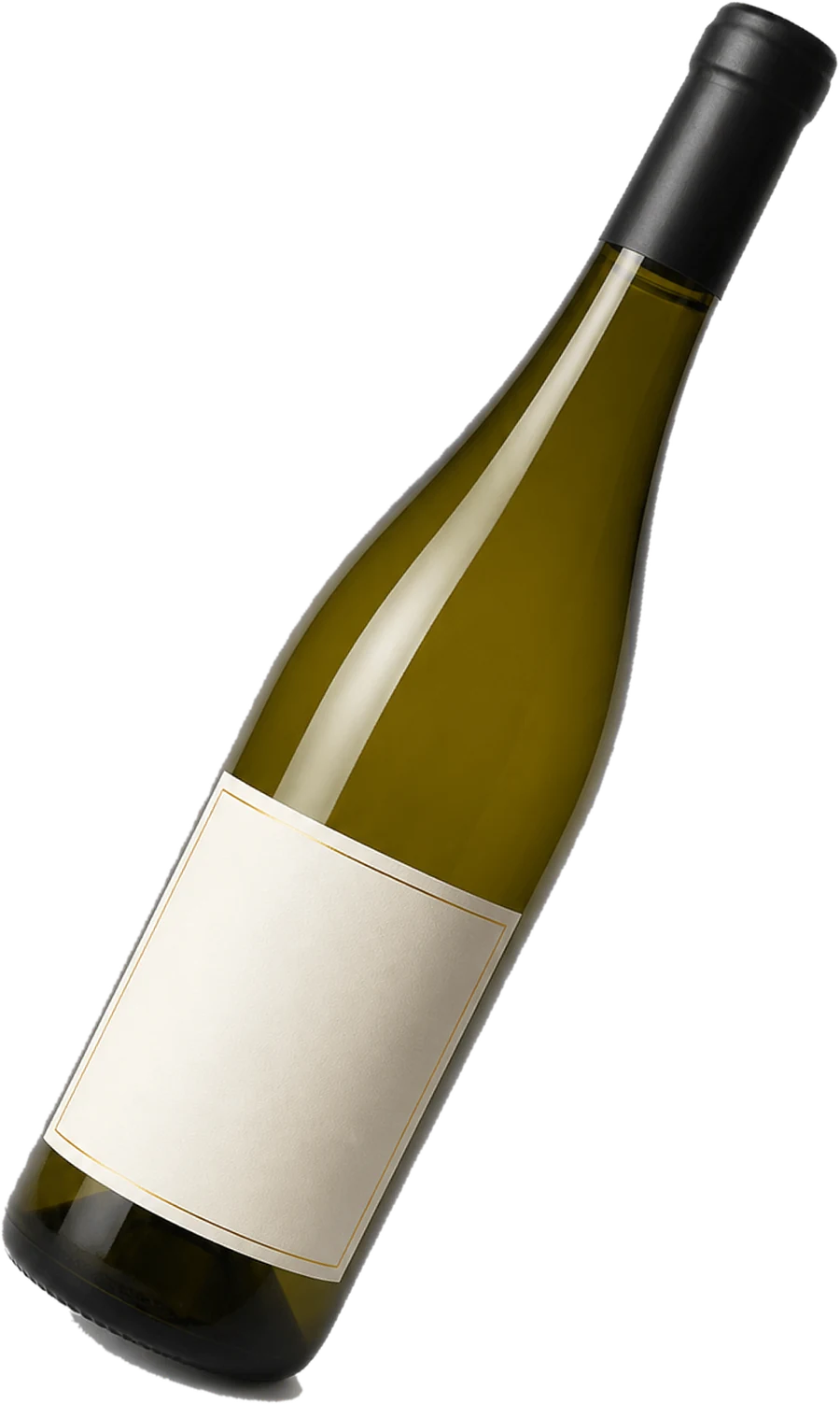 A bottle of white wine with a plain cream label