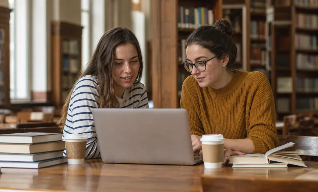 Two students working on a graphic design brief
