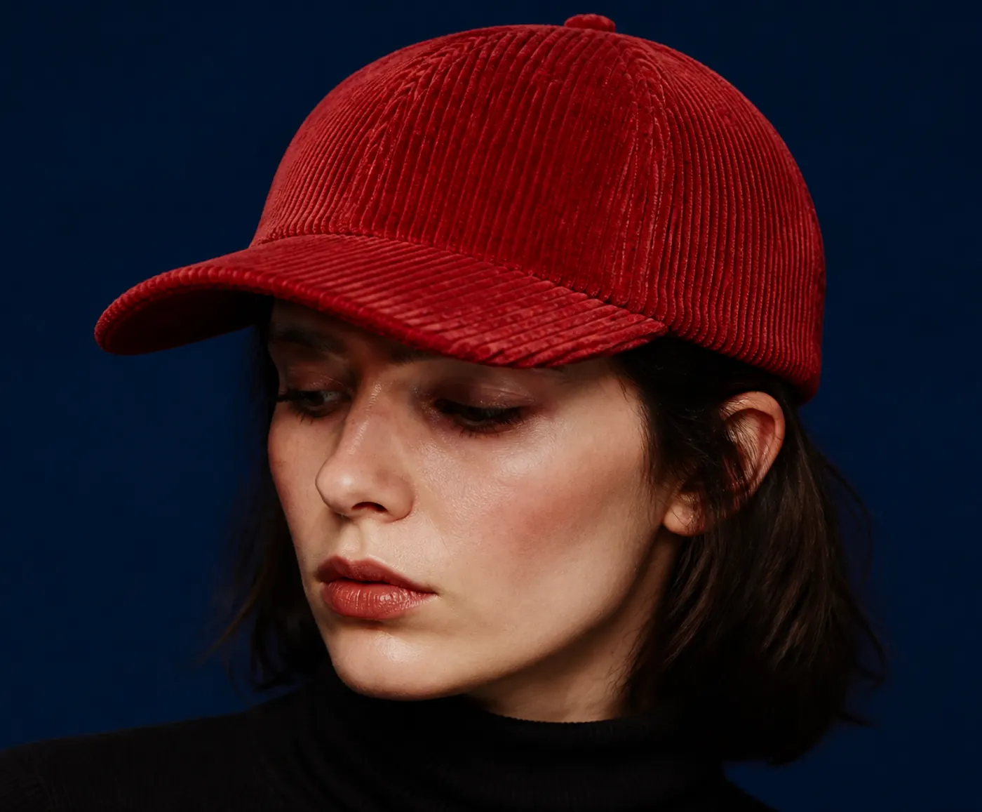 Aurine Labs cover: a model in a red cap against a deep navy backdrop