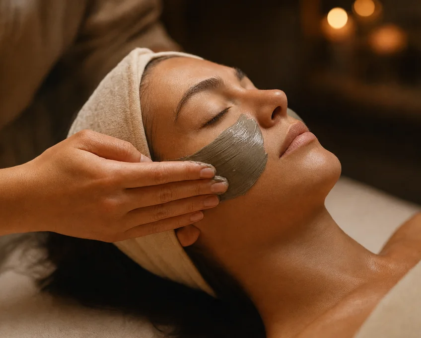 A facial treatment being applied by candlelight