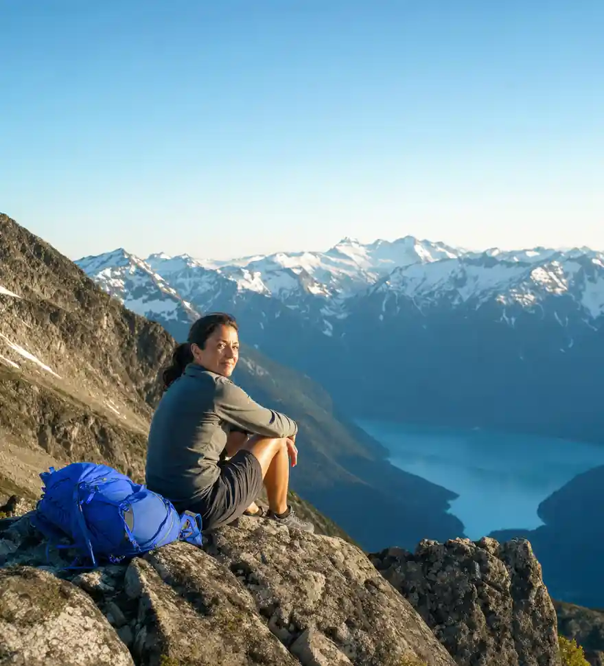 Traveller resting near a summit
