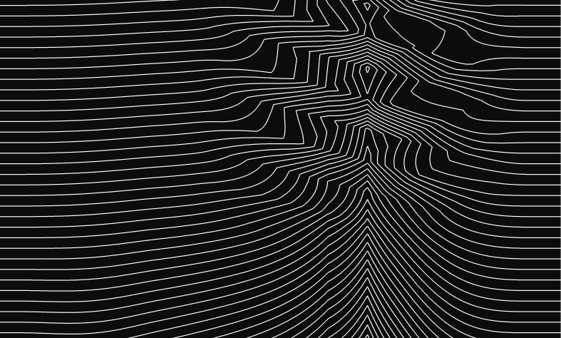 Contour lines breaking apart past a critical threshold.
