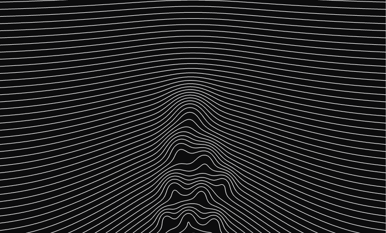 Contour lines crowding together as density increases.