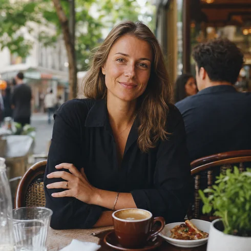 Marisol Trelane at a pavement table