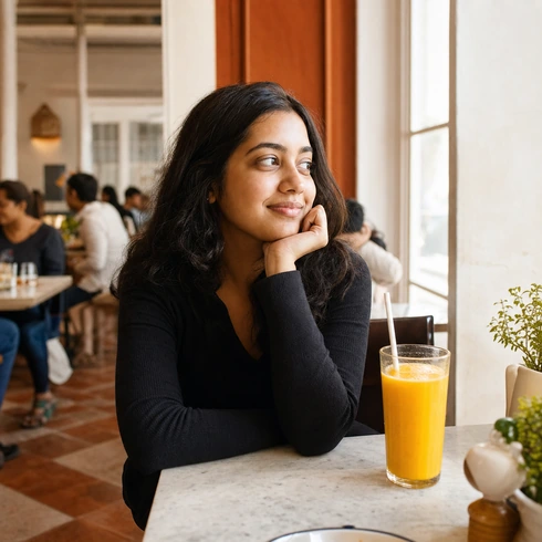 Farah Idrissi at a corner table