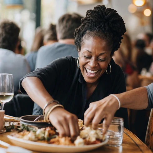 Nia Colbrook over a shared plate