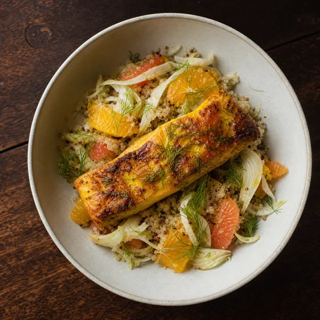 Saffron sea bass over quinoa