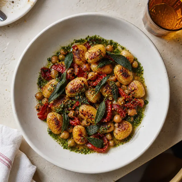 Wild sage gnocchi with chickpeas