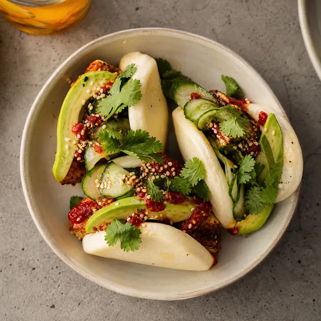 Spicy avocado bao bowl