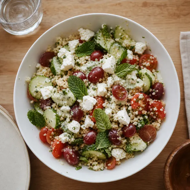 Green goddess bowl with feta and grapes