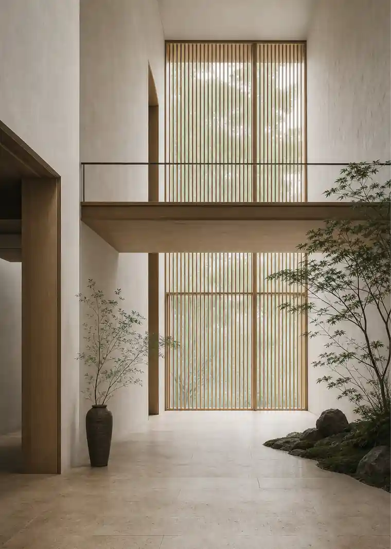 Hikari Atrium, a double-height hall in soft light