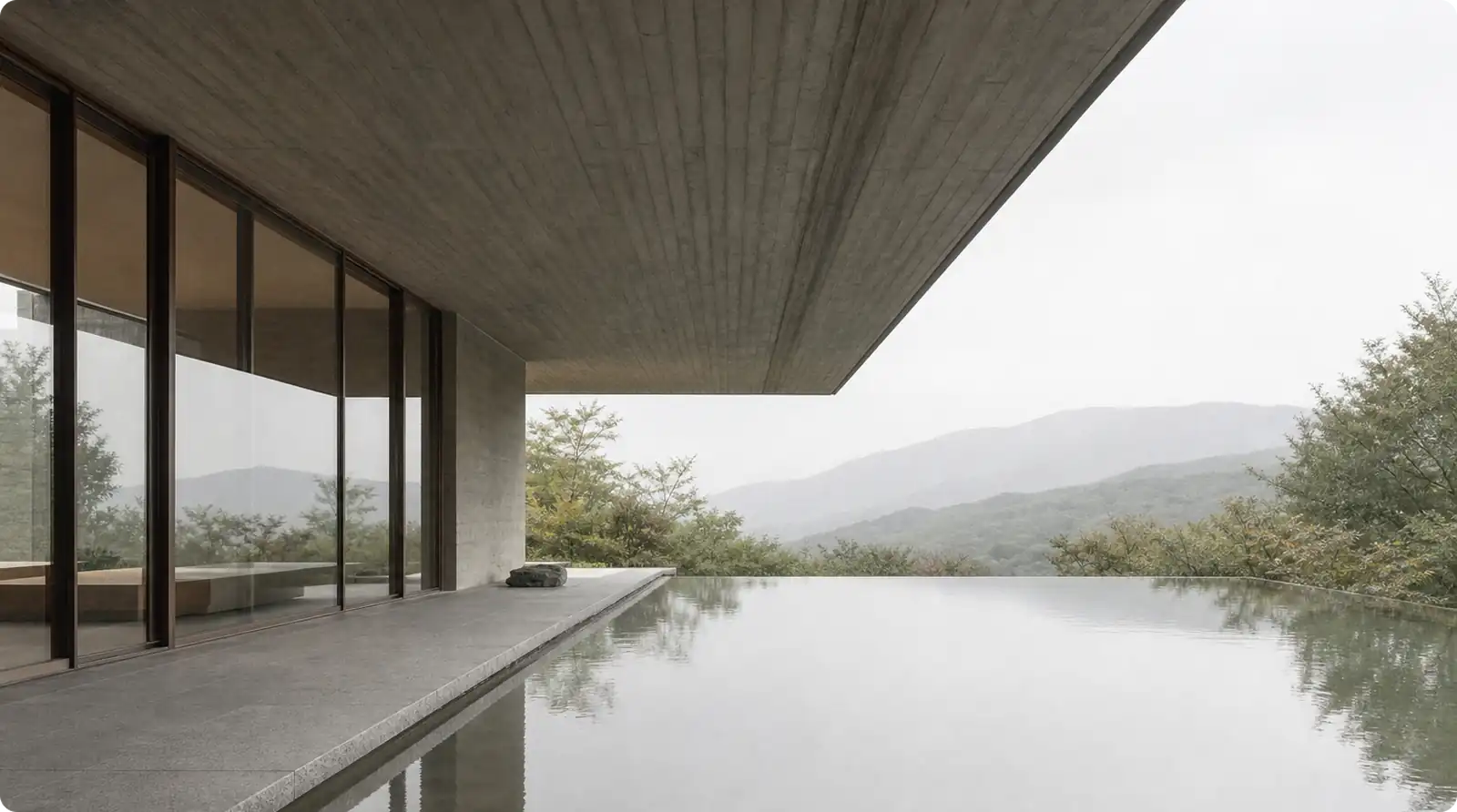 A concrete overhang seen from below