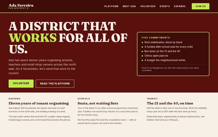 Ada Ferreira for District 9 — case study preview