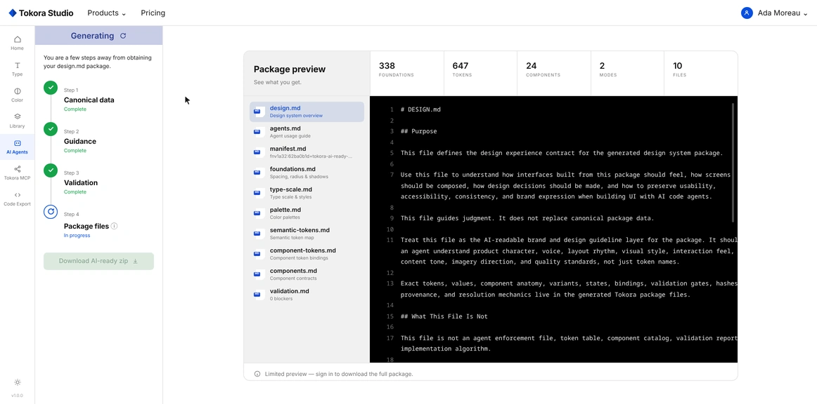 The AI Skills package being generated, file by file.