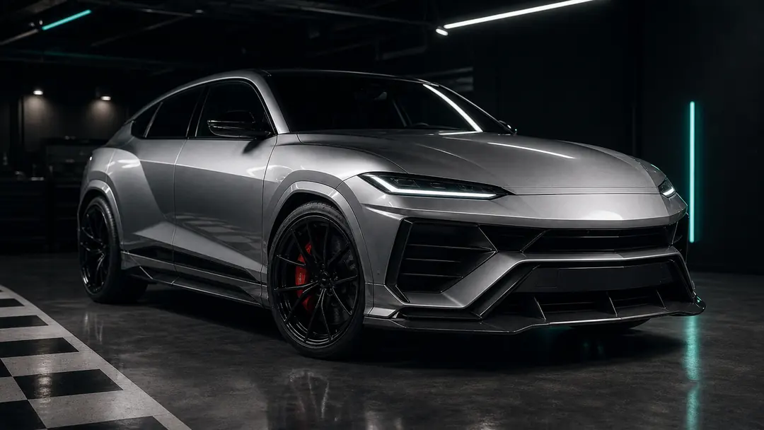 Silver Aurelio Terra performance SUV in a dark workshop