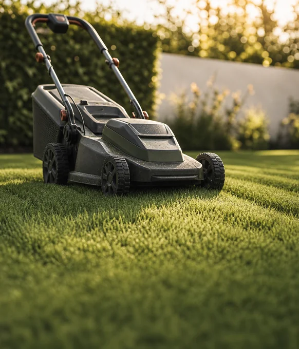 Mower working over a dense lawn